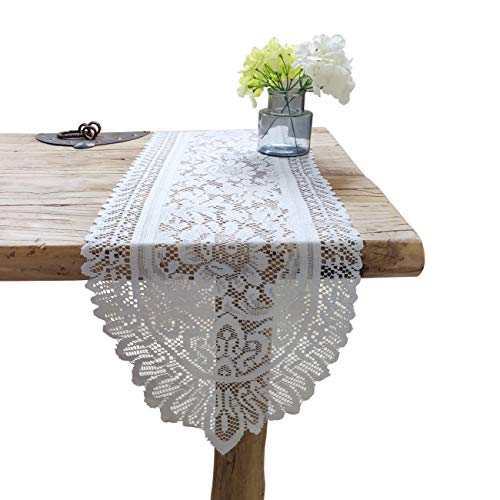Tinsow 2 Pack Cotton Crochet Lace Rectangular Table Runner Dresser Scarf Doilies (White Without Tassels)