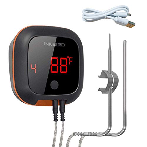Inkbird Bluetooth Grill BBQ Meat Thermometer with Dual Probes Digital Wireless Grill Thermometer Timer Alarm150 ft Barbecue Cooking Kitchen Food Meat Thermometer for Smoker Oven Drum (2 Probes)