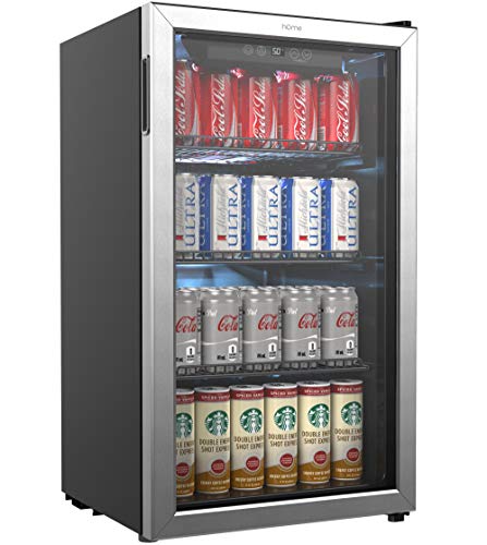 hOmeLabs Beverage Refrigerator and Cooler  120 Can Mini Fridge with Glass Door for Soda Beer or Wine  Small Drink Dispenser Machine for Office or Bar with Adjustable Removable Shelves