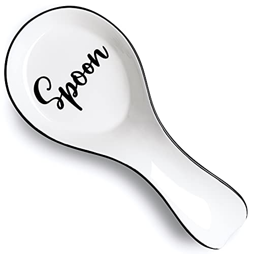 Ceramic Spoon Rest for Stove Top DAYYET Large Spoon Holder Farmhouse Spoon Rest for Kitchen Counter Spatula Holder Utensil Rest for Ladles Tong Modern Farmhouse Kitchen Decor White