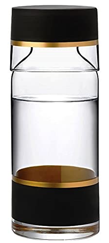 CEVVIZZ Bedside Water Carafe With Glass Set Cup and Bottle to Keep Next To Your Bed for a Handy Midnight Drink  Glass Carafe 24 oz  Cup 75 oz  Beautiful Gift Box (GOLD ELEGANCE)