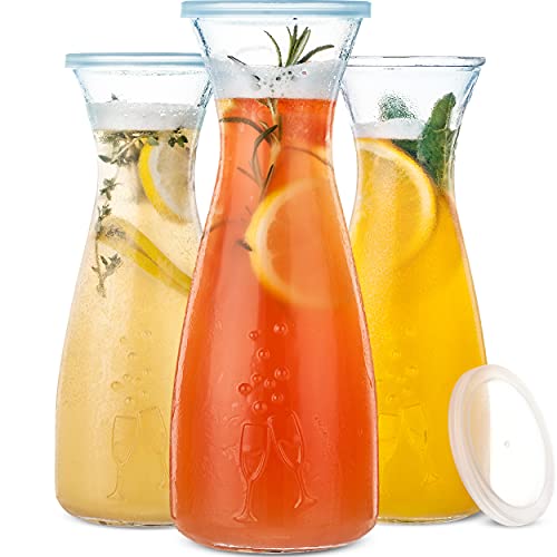 PRESTIGE Mimosa Bar Glass Carafe With Lids  27oz Glass Mimosa Pitcher w Plastic Carafe Lid Wine Carafes  Pitchers Juice Jar Containers Juice Jug Set Brunch Drink Pitchers for Parties (Carafes)