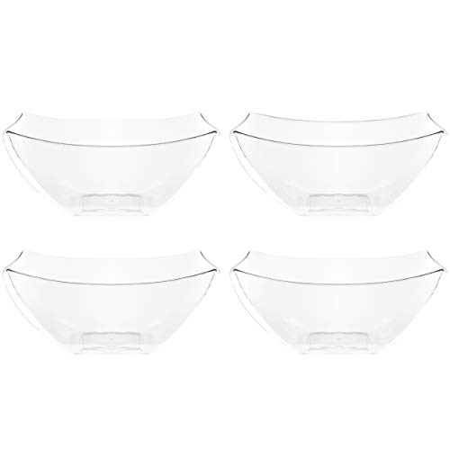 Plasticpro Disposable Square Serving Bowls Party Snack or Salad Bowl Plastic Clear or White Pack of 4 (8 OUNCE Clear)