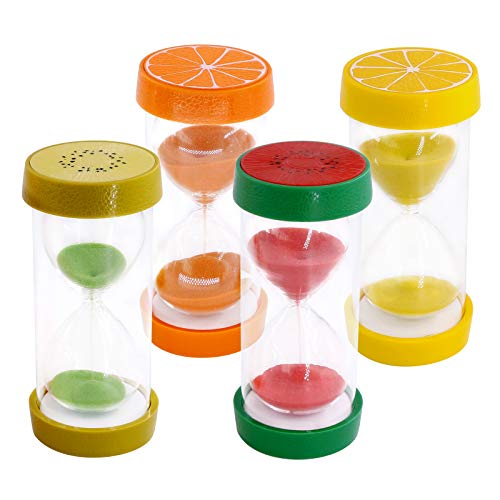 Glarks 4 Colors Fruit Style Hourglass Sand Timer Clock 5mins  10mins  15mins  30mins Sandglass Timer for Kids Classroom Kitchen Games Brushing Timer Home Office Decoration Timers