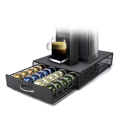 HiveNets Nespresso Vertuoline Capsule Storage Drawer Vertuo Coffee Holder Metal Multiple Flavors Pods Organizer 40 Pcs Capacity