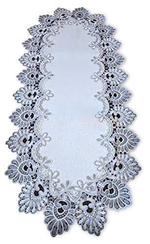 Galleria di Giovanni Silver Gray Lace Table Runner Antique White 35 Inch Dresser Scarf Doily