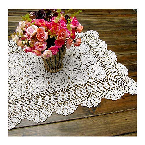 Laivigo Handmade Crochet Lace Rectangle Lucky Flower Table Cloth Runner Doilies DoilyWhite20x39 Inch
