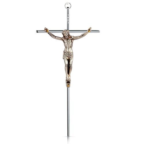 SmartChoice Crucifix  Solid BrassAntique Silver Polished Wall Cross 10  Packed in Gift Box  Decorative Crosses  Made in USA (Antique Silver)