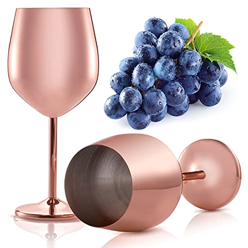 DEAYOU 2 Pack 17 Oz Stainless Steel Wine Glasses Unbreakable Stemmed Goblets Elegant Rose Gold Shatterproof Cup Drinkware for Champagne Cocktails Daily Formal Party Anniversary Wedding