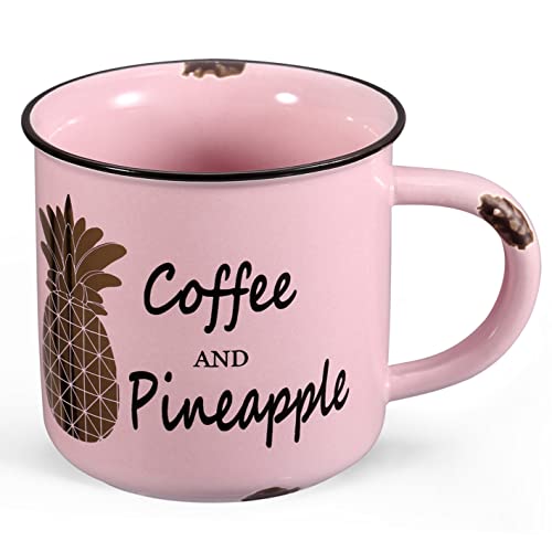 KARALIN 12OZ Novelty Coffee Mug Ceramic Mug with Lid Handle PortableMicrowave Dishwasher Safe(Gold Pineapple)