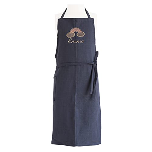 Generic Personalized Kids Apron Add a Name Custom Embroidered Linen Apron for Boys and Girls ages 411 Children Cooking Baking Painting Crafting Gardening and Party Gifts (Navy)