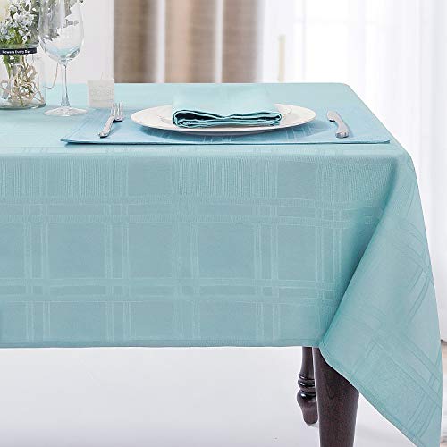 JUCFHY Soild Plaid Jacquard Table Cloth Elegance Wrinkle Resistant Contemporary Woven Decorative Tablecloths Spillproof Soil Resistant Holiday Table Cover 52 X 70 Turquoise