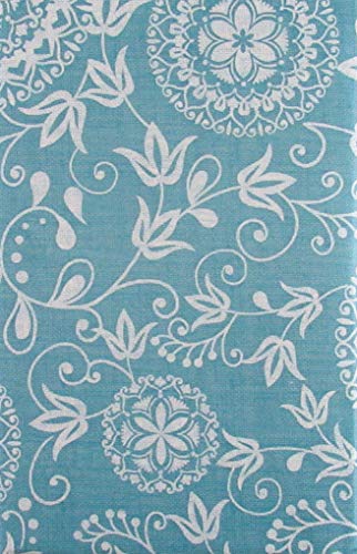 Woven Embroidery Look Floral Design Vinyl Flannel Back Tablecloth (52 x 90 Oblong Powder Blue)