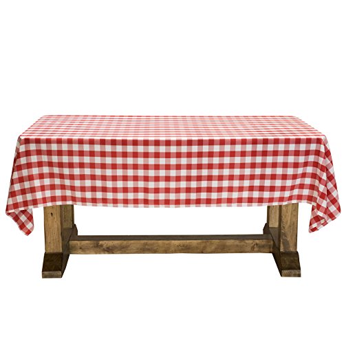 Lanns Linens  60 x 126 Premium Checkered Tablecloth  Rectangular Polyester Fabric Picnic Table Cover  Red  White Gingham Cloth