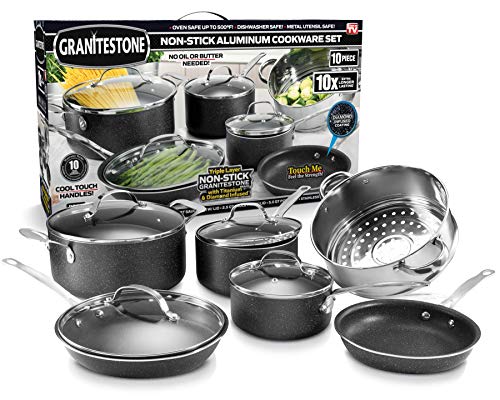 Granitestone 10 Piece Nonstick Cookware Set ScratchResistant GraniteCoated Dishwasher and OvenSafe Kitchenware PFOAFree Pots and Pans As Seen On TV