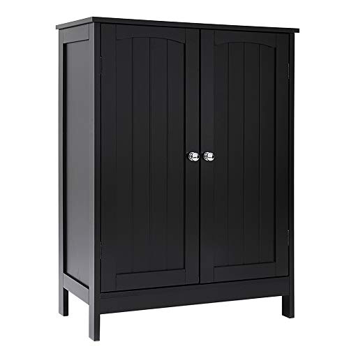 IWELL Black Bathroom Floor Storage Cabinet with 2 Shelf 3 Heights Available Free Standing Kitchen Cupboard Wooden Storage Cabinet with 2 Doors Office Furniture