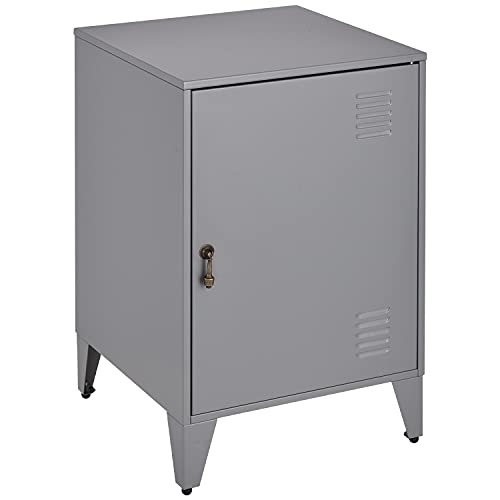IRONMIX Modern Metal Night Stands End Side Table Cabinet with 1 Door for Bedroom Living Room(Grey)
