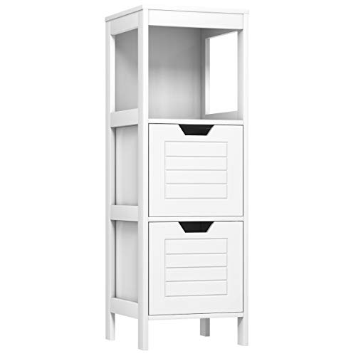 Tangkula Bathroom Floor Cabinet Multifunctional Wooden Storage Cabinet with 2 Adjustable Drawers Sturdy Side Cabinet for Home Office Living Room Bathroom Bedroom (White)