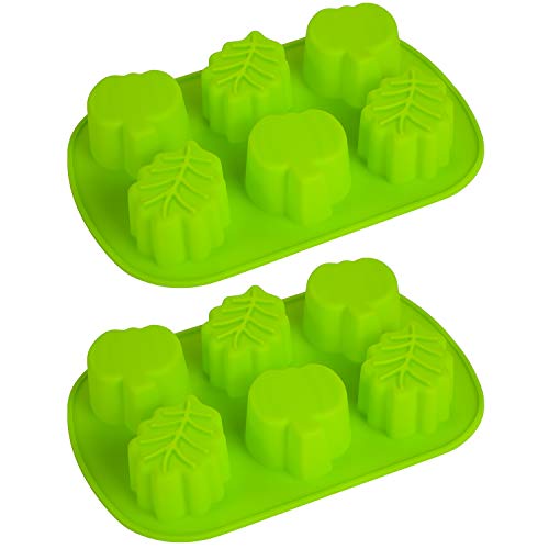 2 Pieces Pumpkin Leaf Silicone Molds 3D Thanksgiving Fall Theme Silicone Molds for Making Soap Candle Candy Muffins Chocolates Cake Decoration (Green)