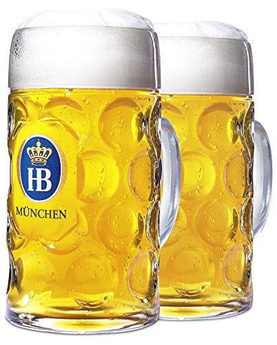 1 Liter HBHofbrauhaus Munchen Dimpled Glass Beer Stein 2pk