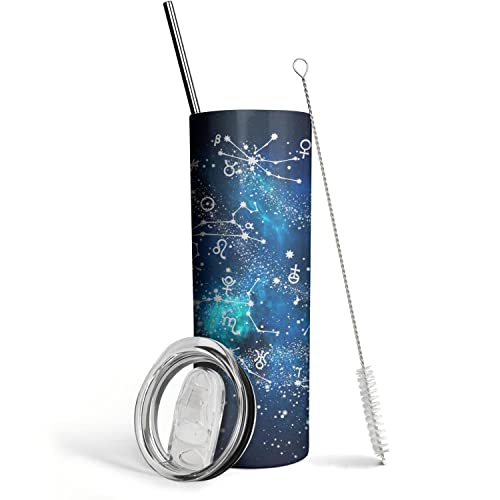 Constellation Tumbler with lid and straw coffee galaxy tumbler coffee mug personalized Twelve Constellations tumbler gift insulated iced coffee tumbler Astronomy gifts for Women girls