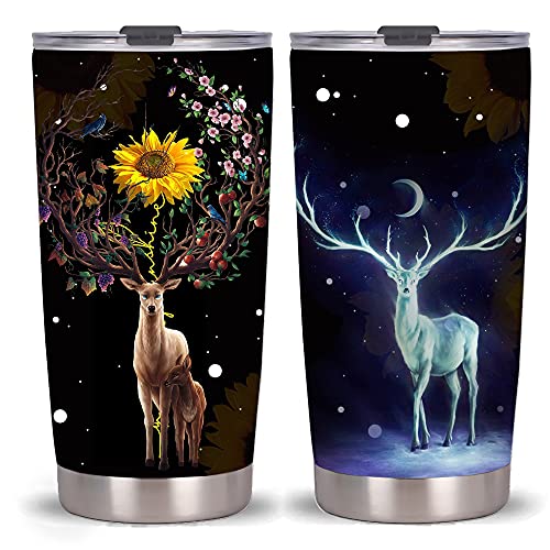 Qdkva 20oz Deer Tumbler Cup  Double Wall Vacuum Insulated Tumbler With Lid Stainless Steel Travel Mug Powder Coated Coffee Cup (Deer Galaxy)