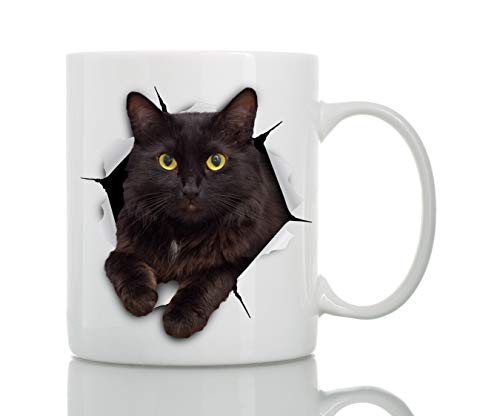 Black Cat Coffee Mug  Ceramic Funny Coffee Mug  Perfect Cat Lover Gift  Cute Cat Coffee Mugs Present  Great Birthday or Christmas Surprise for Friend or Coworker Men and Women (11oz)