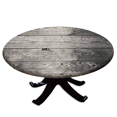 Elastic Edged Polyester Fitted Table CoverOmbre Style Grunge Wooden Planks Rustic Timber Oak Wall Rough Texture Image DecorativeFits up 4044 Diameter TablesThe Ultimate Protection for Your Table