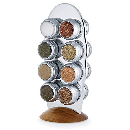 Kamenstein Savora Silver Magnetic Tin with Stainless Steel and Wood 16 Spice Packets Jars  Rack Set (5193868)