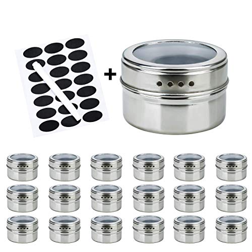 RUCKAE 18 Magnetic Spice Tins Stainless Steel Storage Spice ContainersClear Top Lid with Sift or PourMagnetic on Refrigerator and Grill