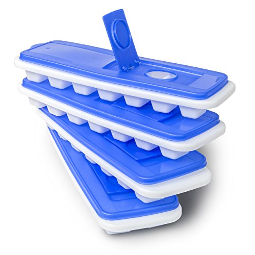 Ice Cube Trays with Lids  Stackable No Spill Covered Ice Cube Tray Set with Removable Covers  White  Blue  (Pack of 4) by Bloomingoods