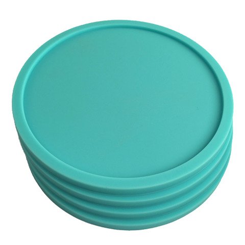 4 Teal Coasters - Silicone Rubber Lip Catches Drink Condensation and Spills - Safe Non-Slip for Dinner Table Furniture or Bar