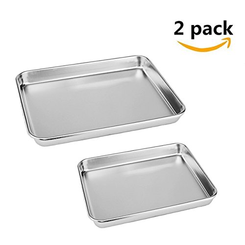 Neeshow Stainless Steel Toaster Oven Pan Tray Ovenware Professional Heavy Duty Healthy Deep Edge Superior Mirror Finish Dishwasher SafeSet of 2